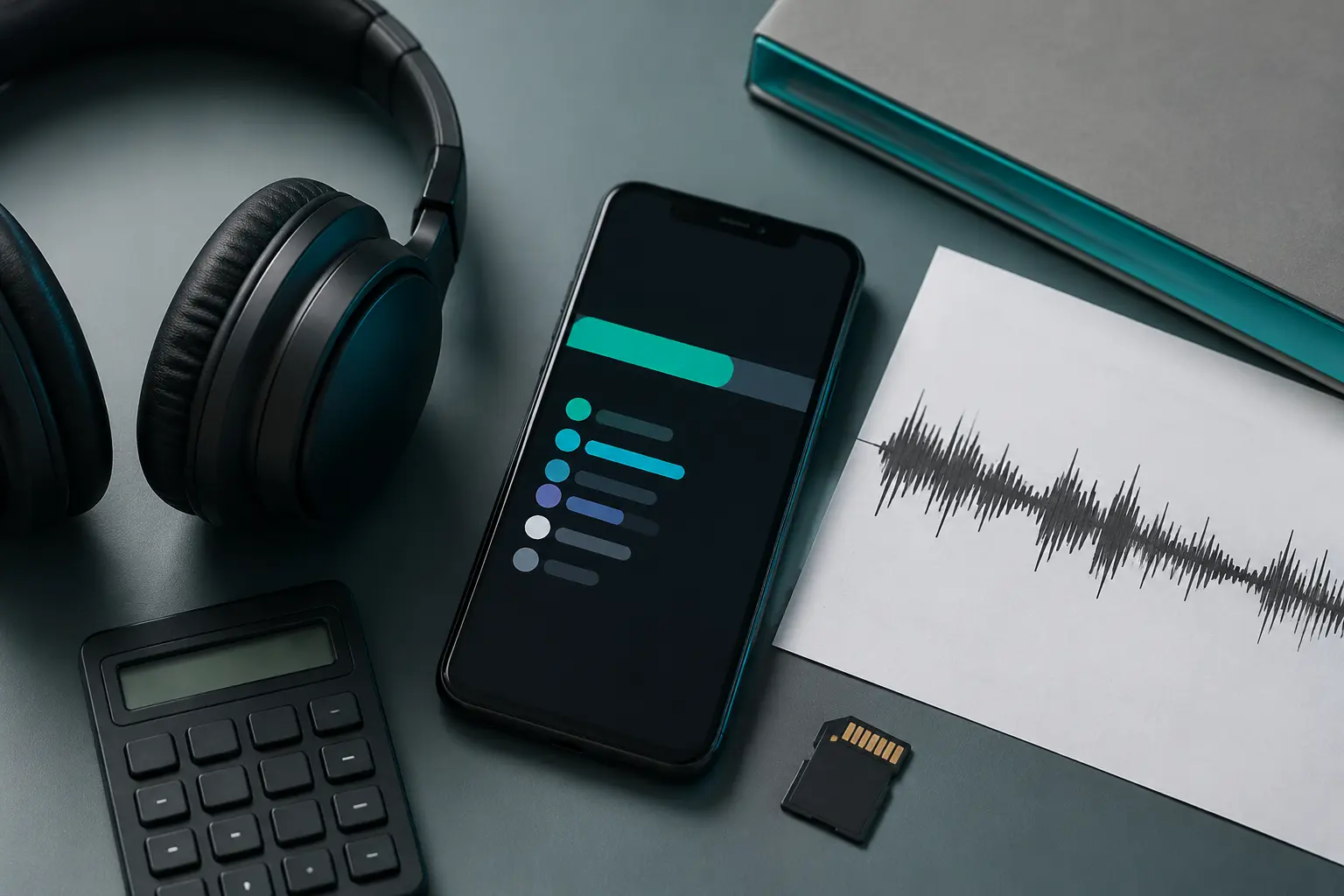 Smartphone, calculator, waveform printout, and memory card for estimating MP3 file size